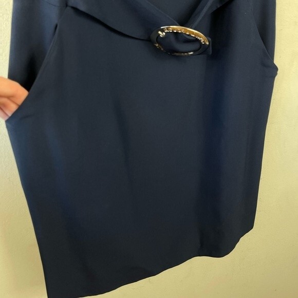 Rouge a Levres Navy Blue Office Work Career Sleeveless Sheath Dress 40 XS Belted - Picture 13 of 14